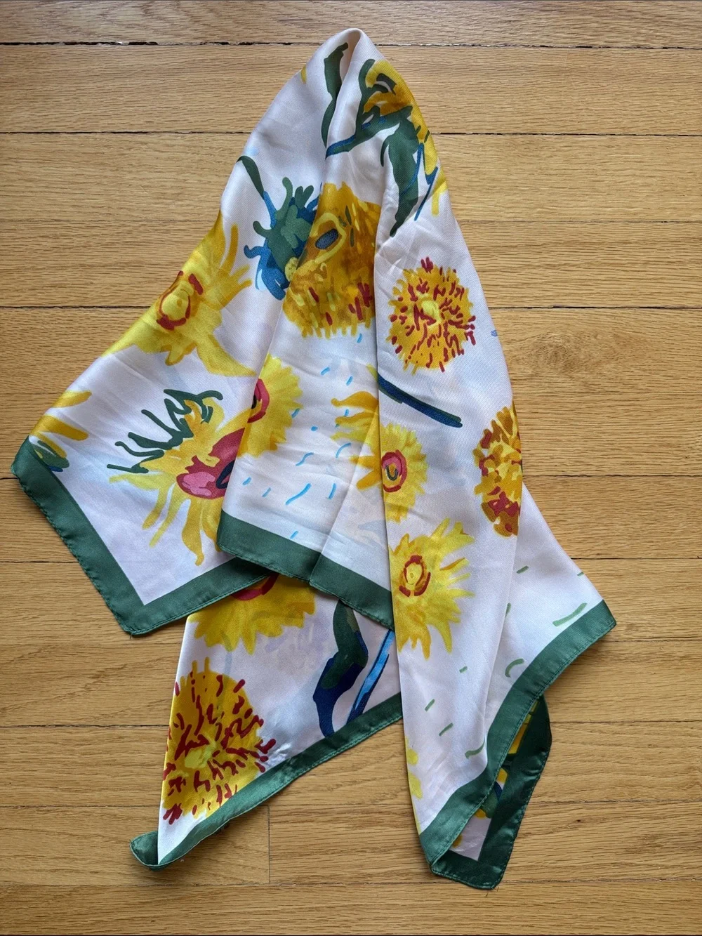 Floral Sunflower Print Accent Scarf - White and Yellow